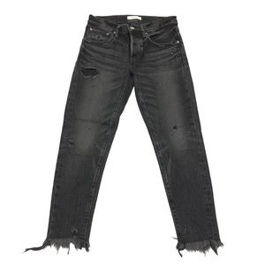 Moussy Vintage Kelley Tapered Jean Women's Size 25 25X27 Black Distress Fray Hem